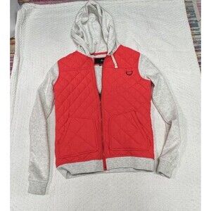 Hurley Culprit Full Zip Women's Jacket Red Quilted Body Grey Cotton Sleeves Smal